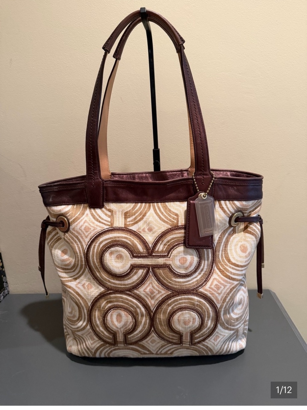 Coach Audrey Op Art Swirl Leigh Slim Tote 17044 Y2K